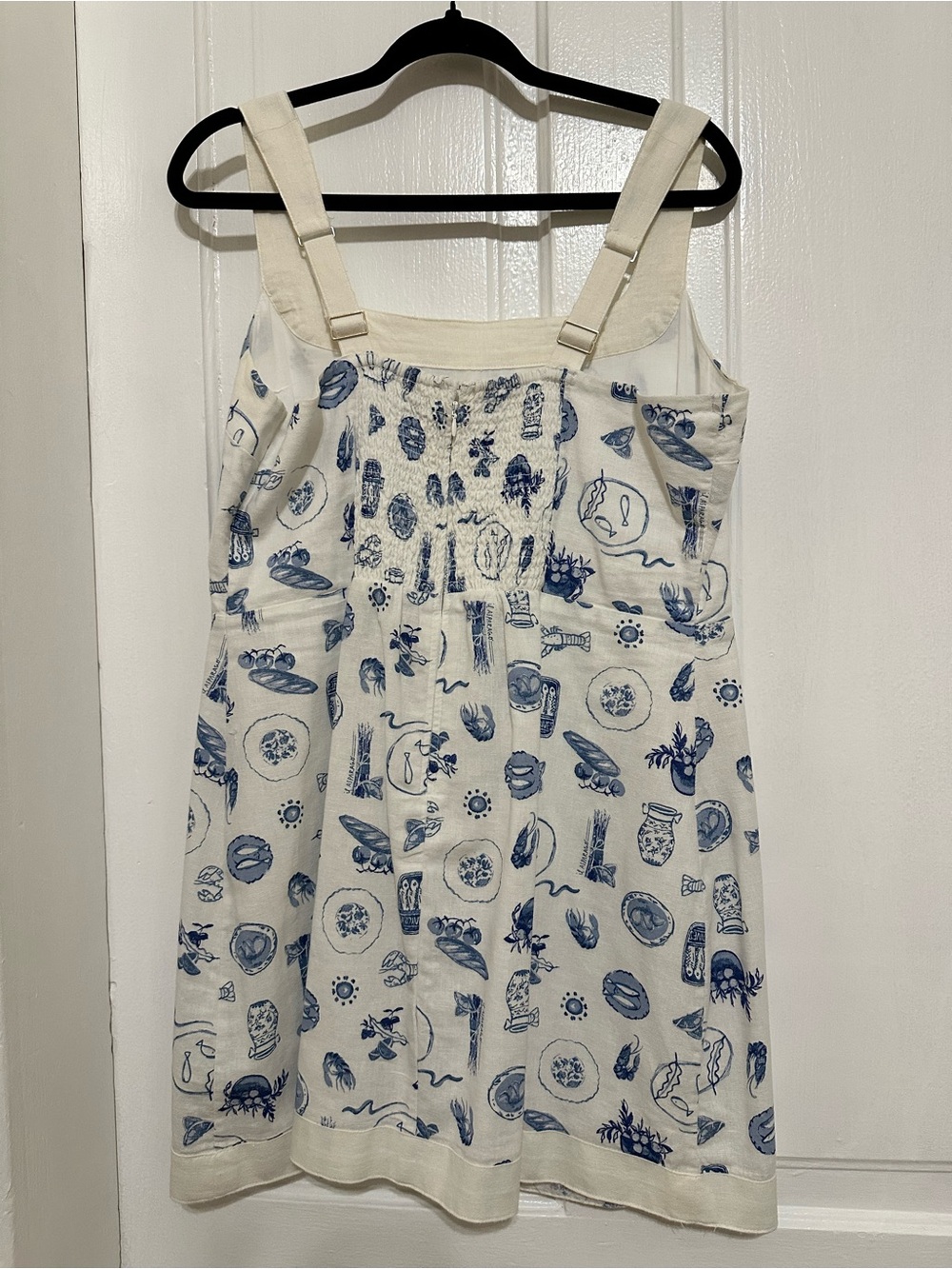 Abercrombie & Fitch White Linen Mini Dress with Blue Print - Picture 3 of 5